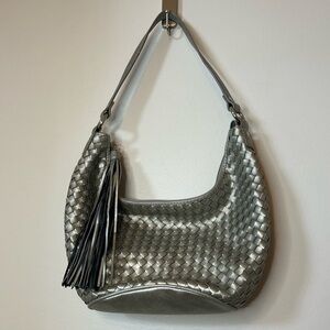 Relic Metallic Faux Leather Hand Woven Hobo Purse